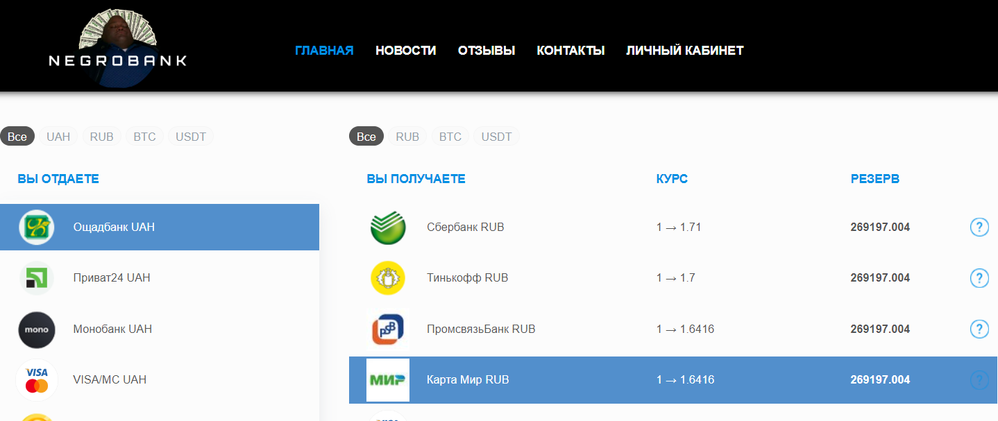 Обмен гривны Ощадбанк на Карта Мир