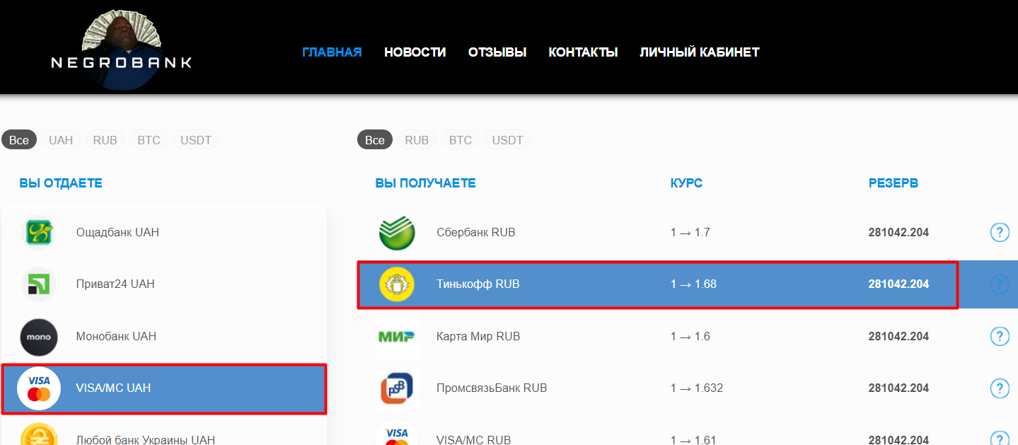 Обмен валют с гривны Виза на рубль Тинькофф