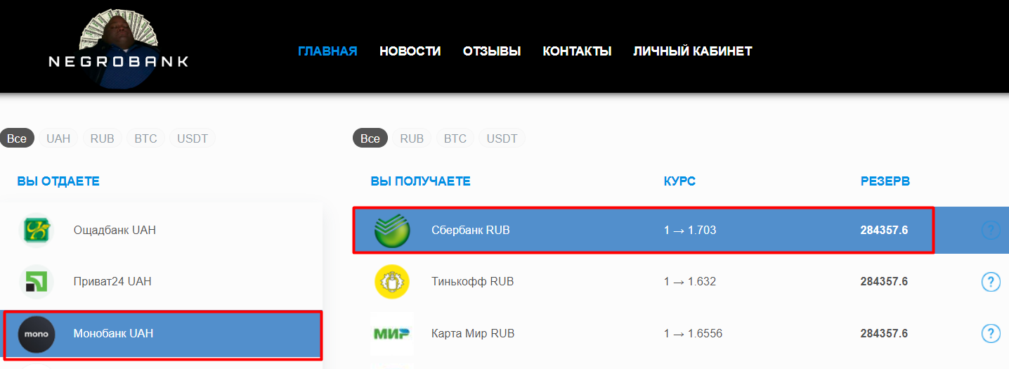 обмен Монобанк Сбербанк