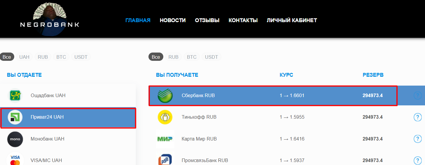 обмен приват - сбербанк